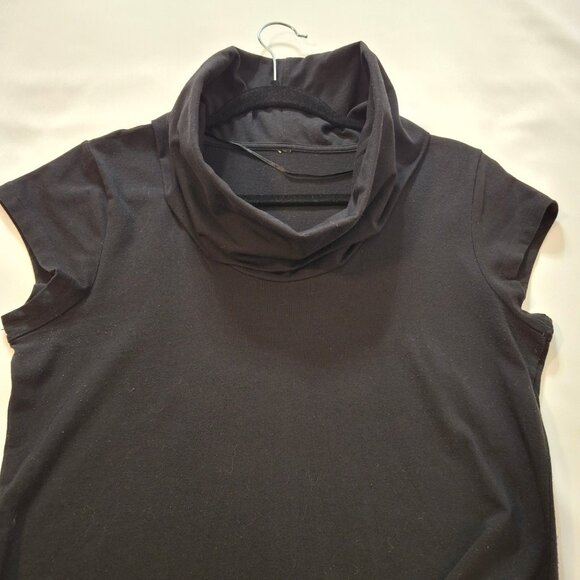 Oversized Cowl Neck Cap Sleeve Black T Shirt Dress Size M Ruched at Side Seams - Picture 8 of 16